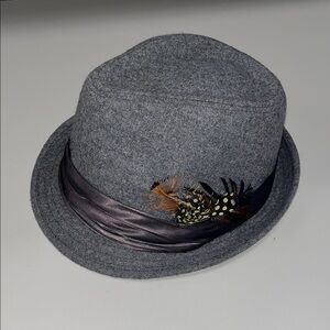 Milani Grey Wool Blend Hat with feathers and silky band